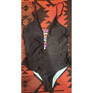 NEW Black Multicolor Strappy One Piece Swimsuit. XL
